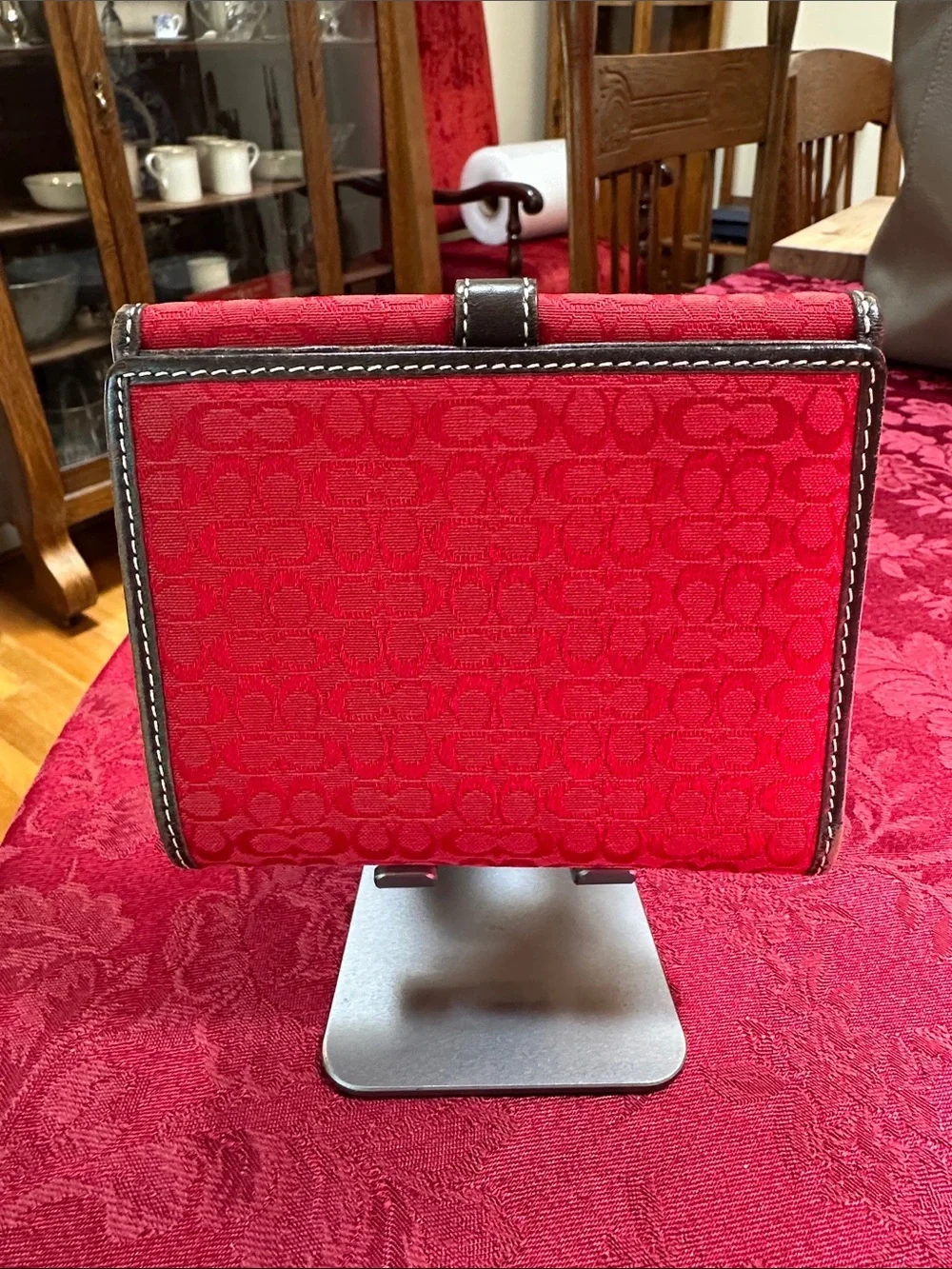 Coach Red Canvas & Brown Leather Snap Wallet